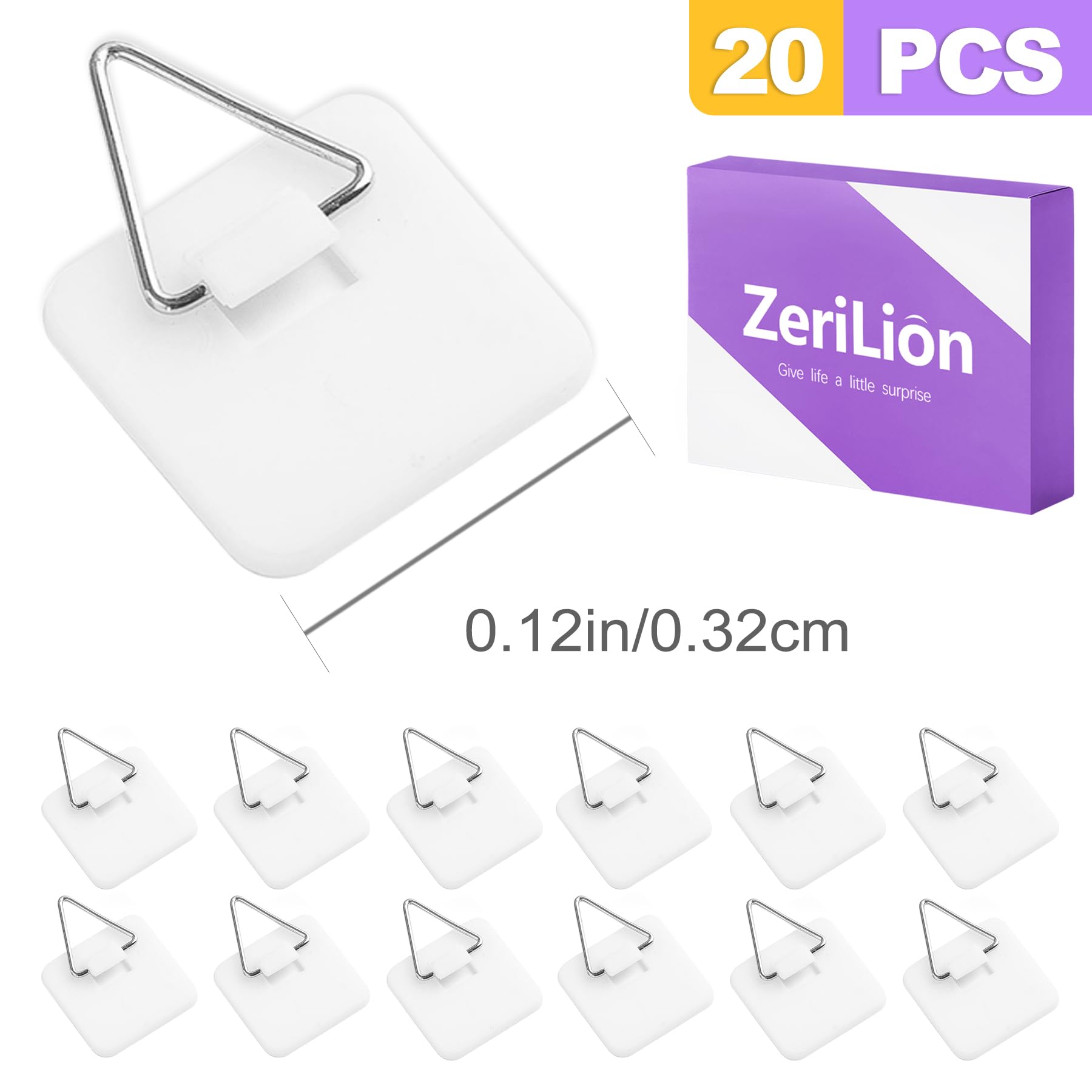 ZeriLion 20 Pack Invisible Adhesive Plate Hangers for Wall - 1.25 Inch Vertical Plate Holders Display Set for Decorative Plates, Art, Porcelain
