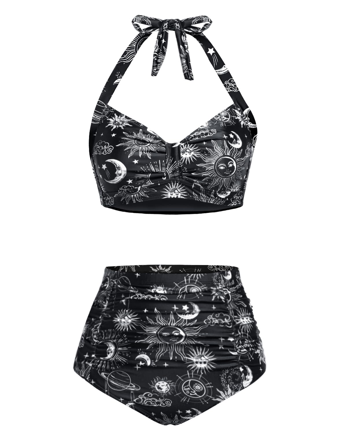 Holipick Women High Waisted Bikini Set Two Piece Swimsuit Tummy Control Bathing Suit Vintage Halter Swimwear