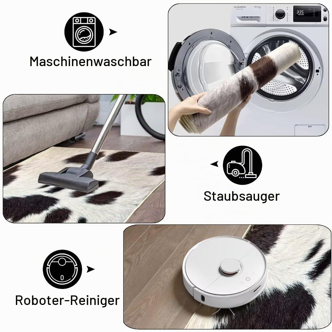 Kuhfell-Teppich für Schlafzimmer, Westernteppich, Schwarz und Braun, Läufer, 5 x 15 cm, Landhaus-Stil, Vintage, Überwurf, Akzent, Teppich, rutschfest, waschbar, Bodenteppich für Eingangsbereich, Flur,
