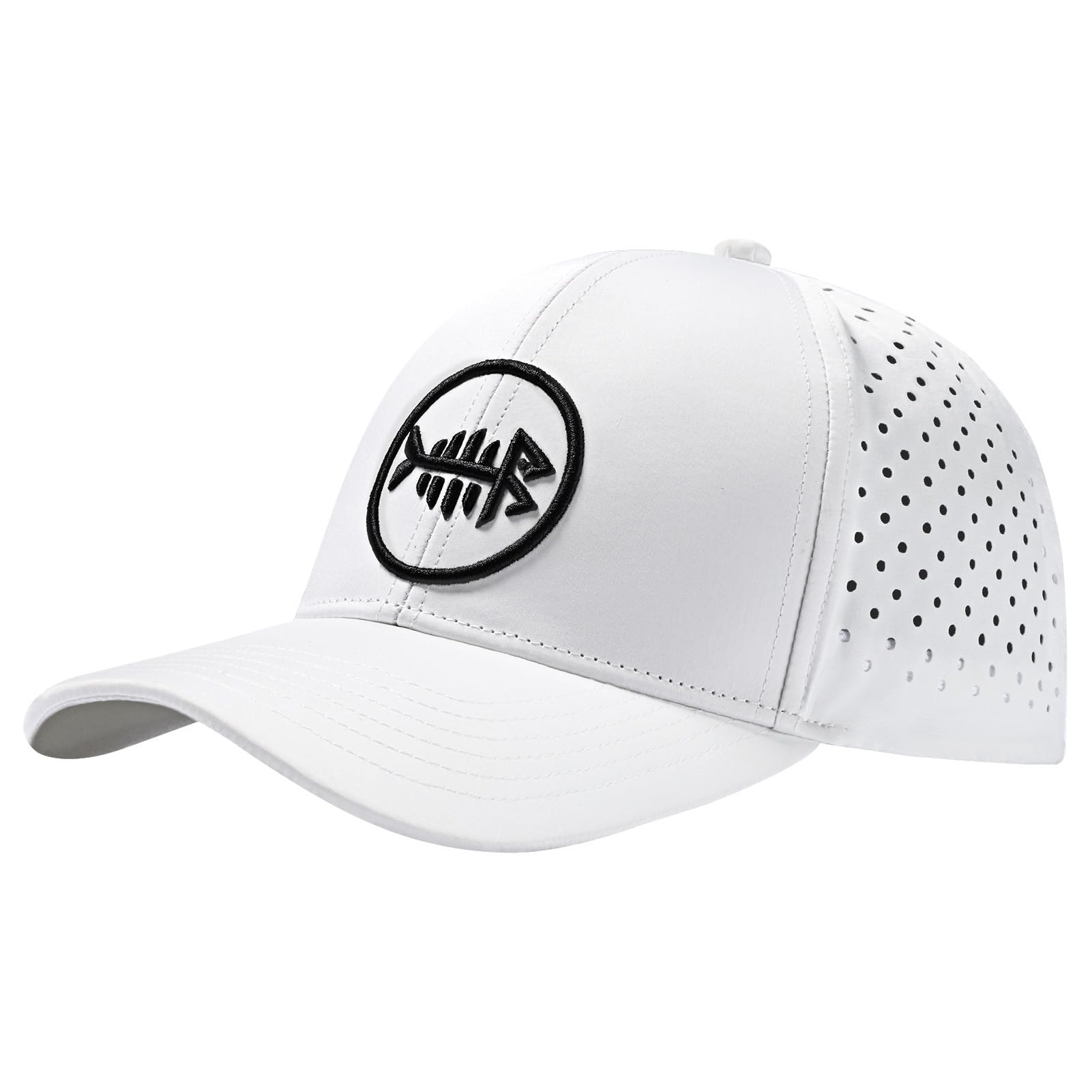 Bassdash UPF 50+ Quick Dry Baseball Cap Water Resistant Laser Cut Mesh Snapback Hat for Men Women Fishing Hiking FH14 White