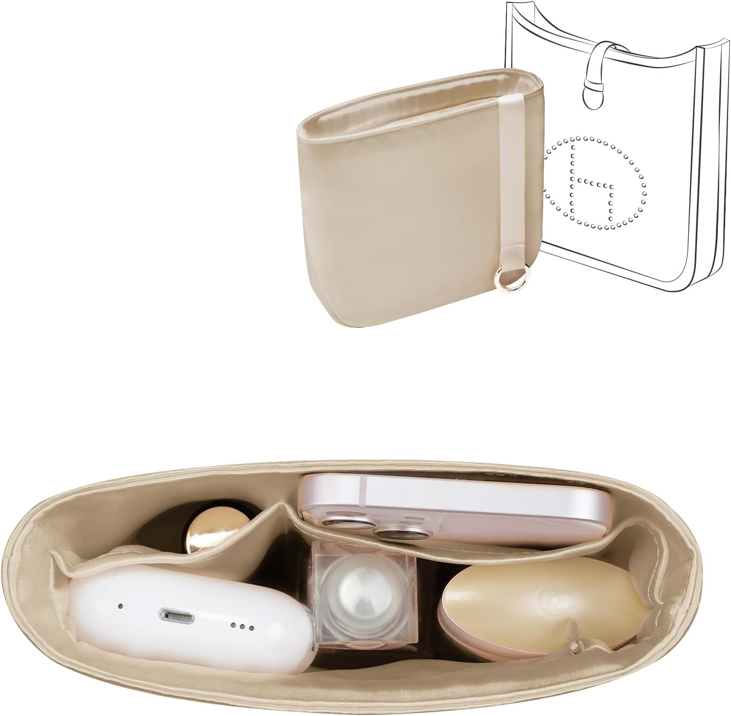 Fits for Evelyne mini16/18 Bag Insert,Premium Silk Purse Organizer Insert,Smooth Touch&Lightweight，Luxury Handbag Organizer with Gift Box Fits For Hermes(Evelyne mini 16/18 TPM,Etoupe Grey)