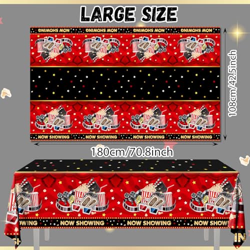 Image of Movie Night Tablecloth,Movie Theme Hollywood Party Decoration 3Pcs Vintage Now Showing Popcorn Tablecloth Drive In Movie Party Table Cover for Movie Theater Party Favors ,Movie Star Birthday Supplies