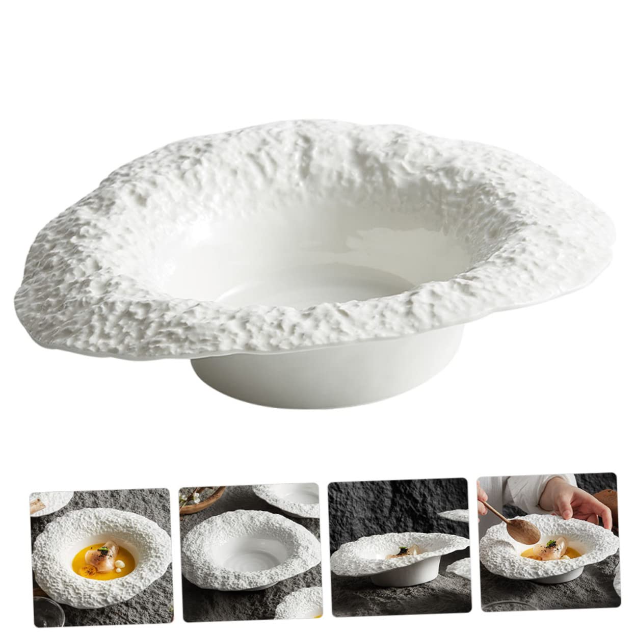 ABOOFAN Bol à Pâtes Chapeau 10 Pouces en Céramique Blanche, Forme Chapeau