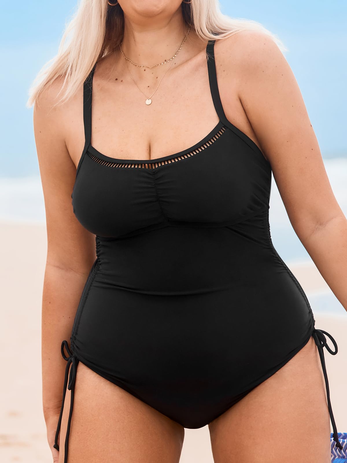 CUPSHE Costume da bagno da donna con scollo a U, con coulisse, taglia unica, costume da bagno