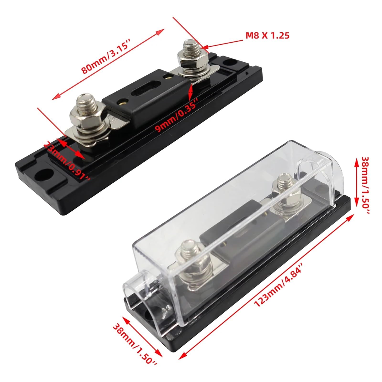 Portafusibles de potencia for Audio de coche, fusible en línea 100A/150A/200A/250A/300A, fusible atornillable de calibre 0/2/4/8 (Color : 200A)
