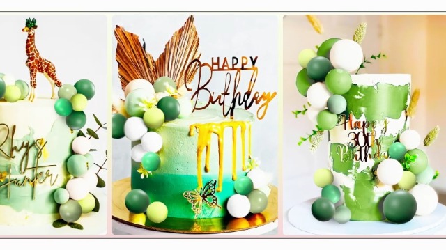 LaVenty Boho - Groene Taartdecoratie met Ballen en Mini
