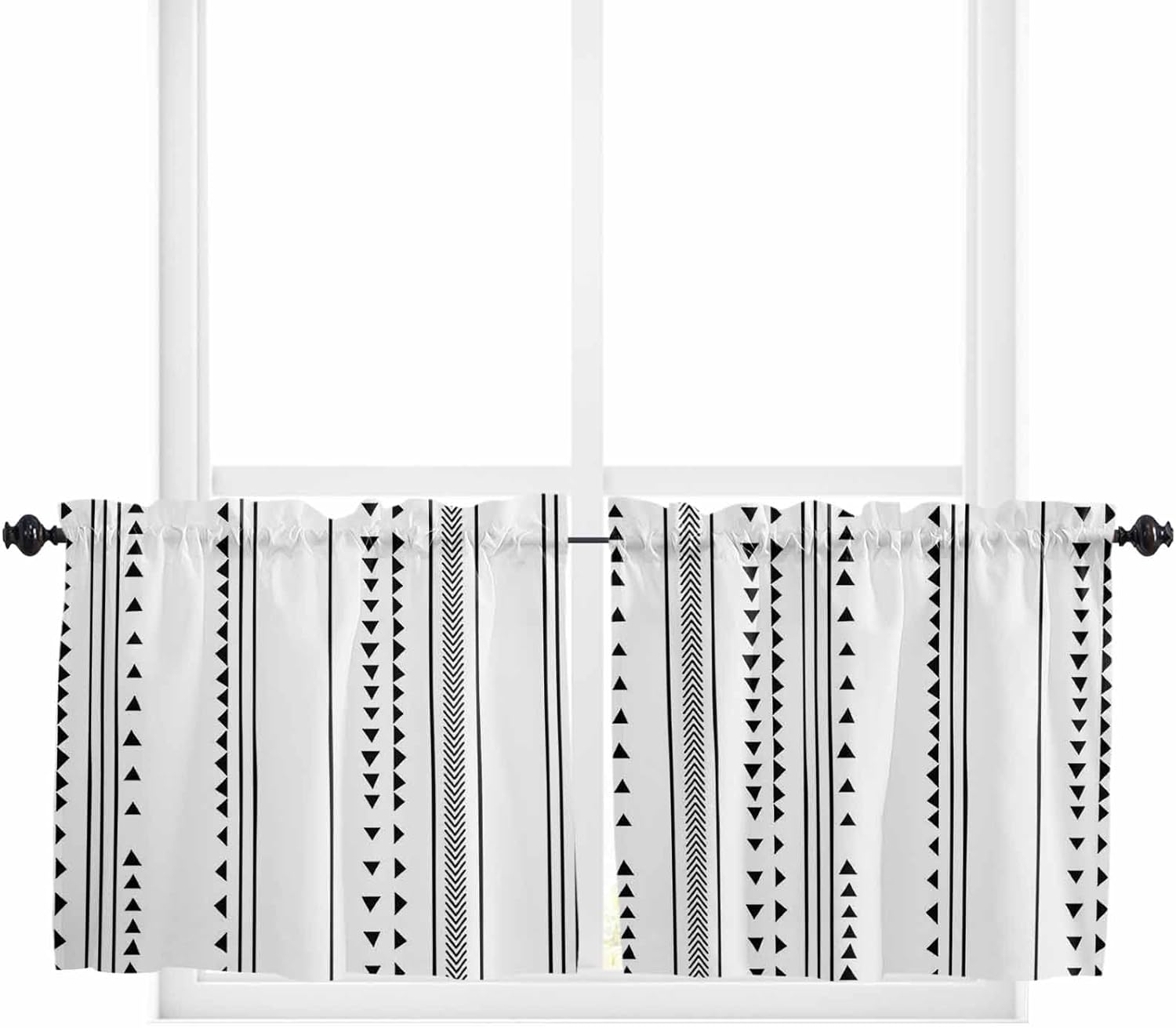 Tier Curtains 24 Inch Length 2 Panels, Boho Black Stripes