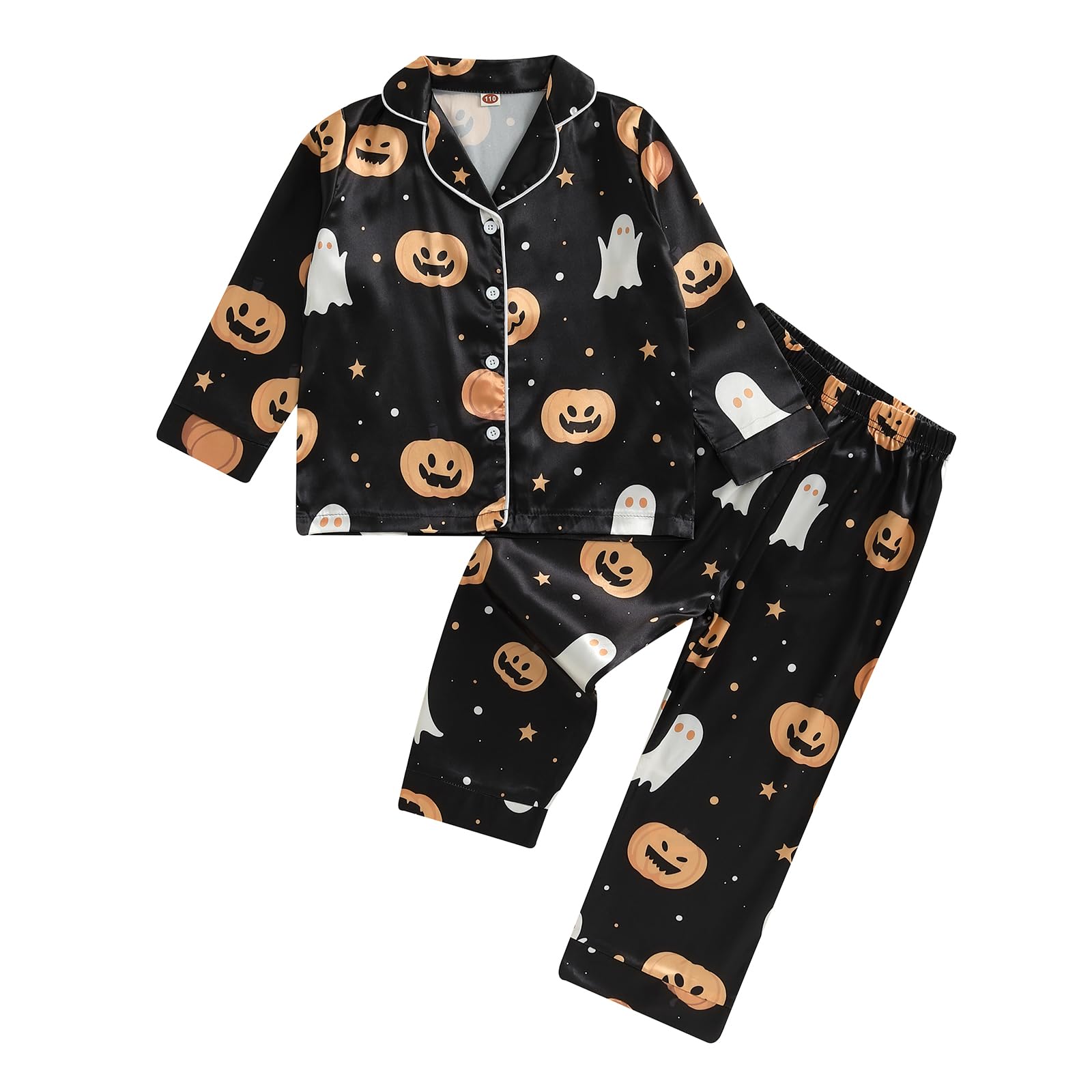 Ayalinggo Toddlers Halloween Pajamas Baby Kids Boy Girl Pumpkin Pajama Set Ghost Pjs Jammies Button Down Lounge Sleepwear (Black, 7-8 Years)