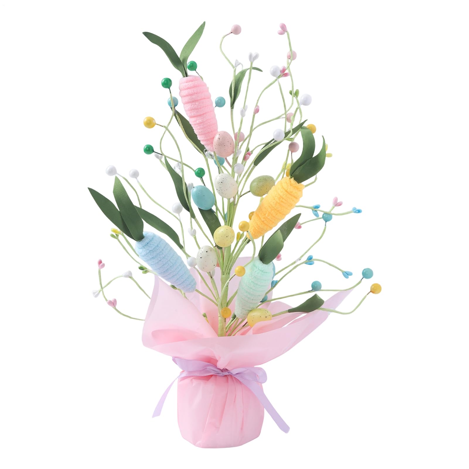 Árbol de huevo de Pascua y zanahoria para decorar el escritorio en fiestas de primavera