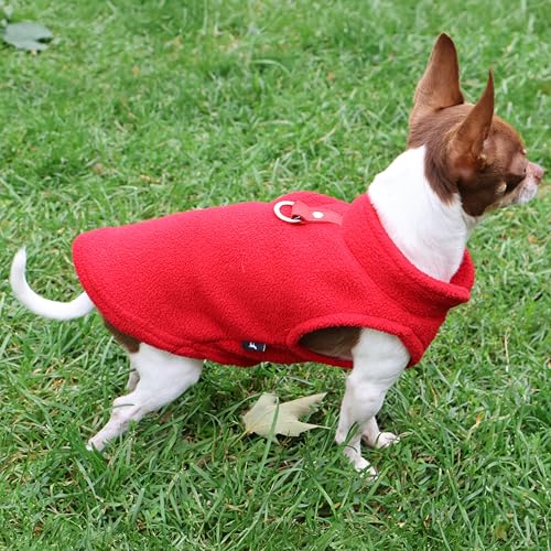Image of JACKO & CO - Fleece Vest Dog Sweater with Leash Ring - Soft, Warm & Lightweight Pullover Coat for Small & Medium Dogs, Puppies & Cats - Cozy Fall /Winter /Spring Pet Jacket (Red, Medium 6-10lbs)