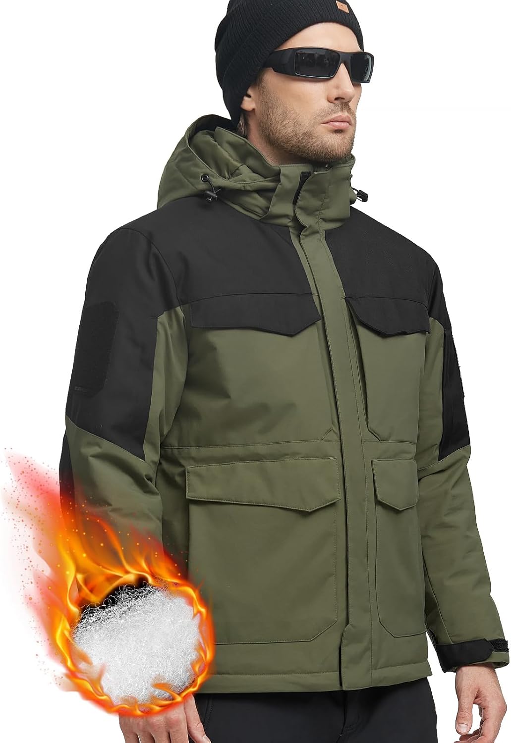 FREE SOLDIER Men's Waterproof Ski Winter Jacket Warm Winter Snow Snowboard Coat with Multi Pockets Detachable Hood
