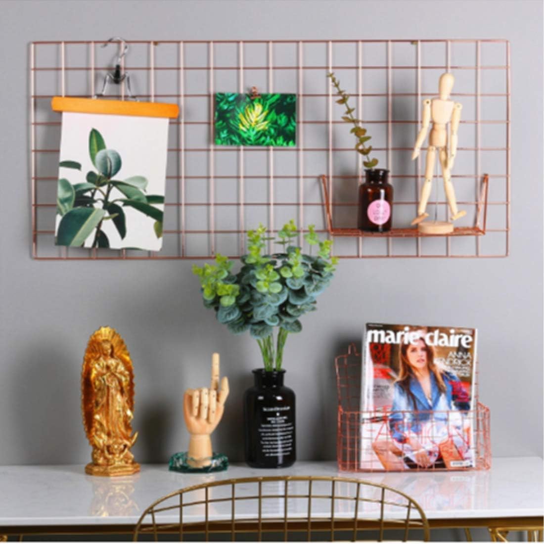 Multifunction Electroplated Bling Metal Mesh Grid Panel, Wall Photo Artwork Display and Organizer for College Dorm Living Room, Pack of 1 Pcs, 17.7" x 37.4", Rose Gold image 3