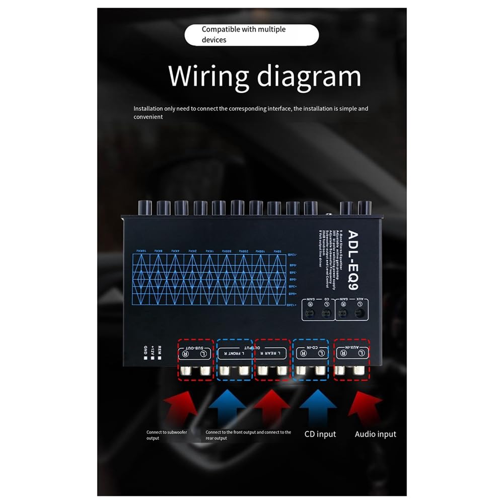 Equalizzatore Grafico Automatico Quadrato A 9 Bande Audio Digitale per Auto -EQ9 Equalizzatore Amplificatore per Auto Serie +Filtro Regolabile