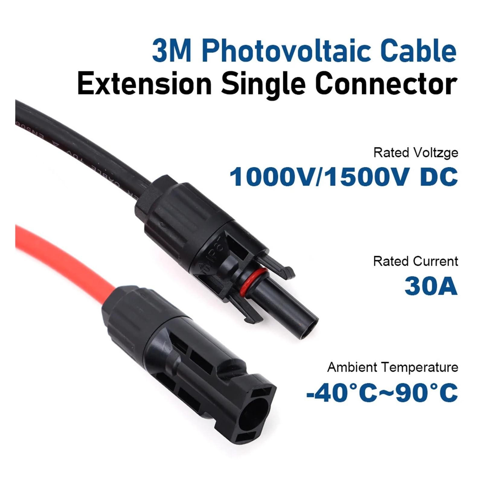 Solarkabel 1 Paar Solar Panel Photovoltaik Kabel Verlängerung Kabel Einzel-Kopf Nennspannung 1000V 1500V DC Stecker(6mm2 1m)