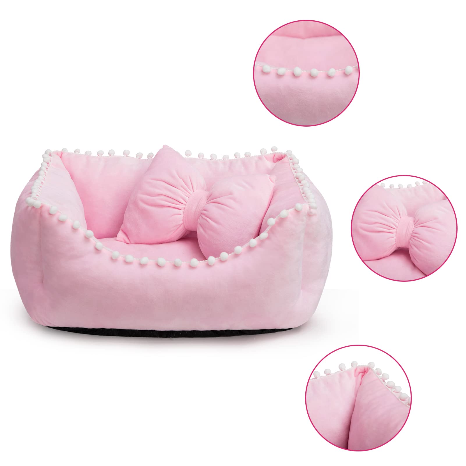 PAPITLULU Dog Bed with Tassels Pillow, Warming Pet Bed for SmallSized