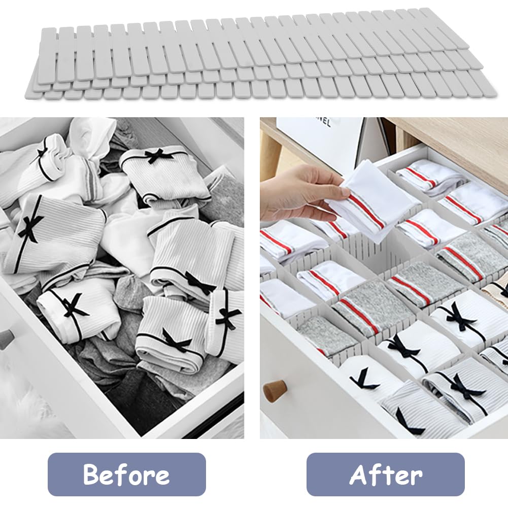 8-Piece DIY Drawer Organizer Set - Adjustable Dividers For Socks, Underwear & Office Supplies | Grey Plastic Storage