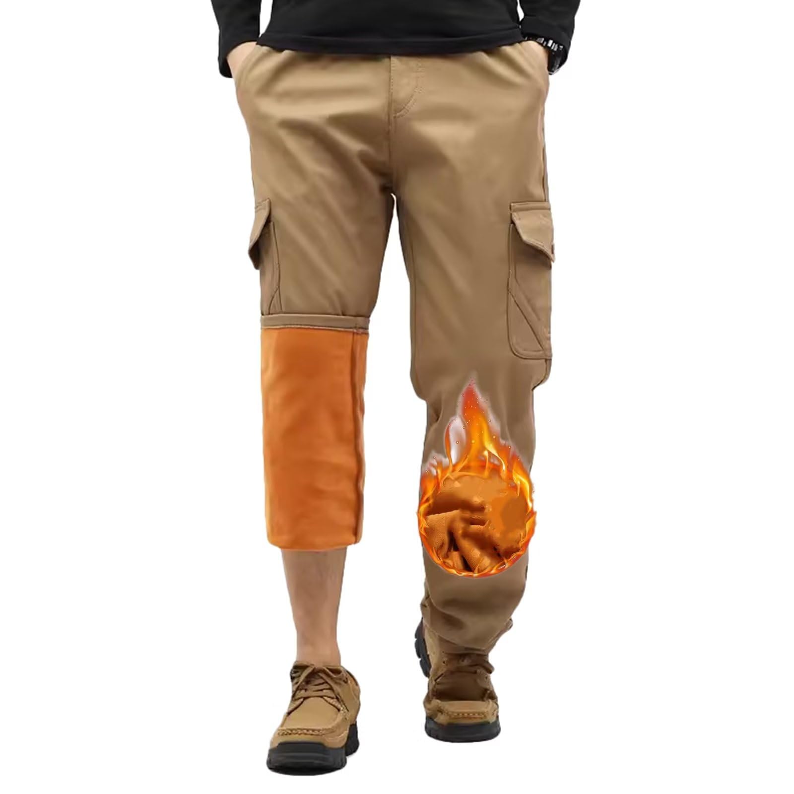 Uomo Pantaloni Cargo Termico Caldo Pile Foderato Pantaloni da Combattimento Elastico Vita Pantaloni tattico Pantaloni Softshell con Tasche Multiple