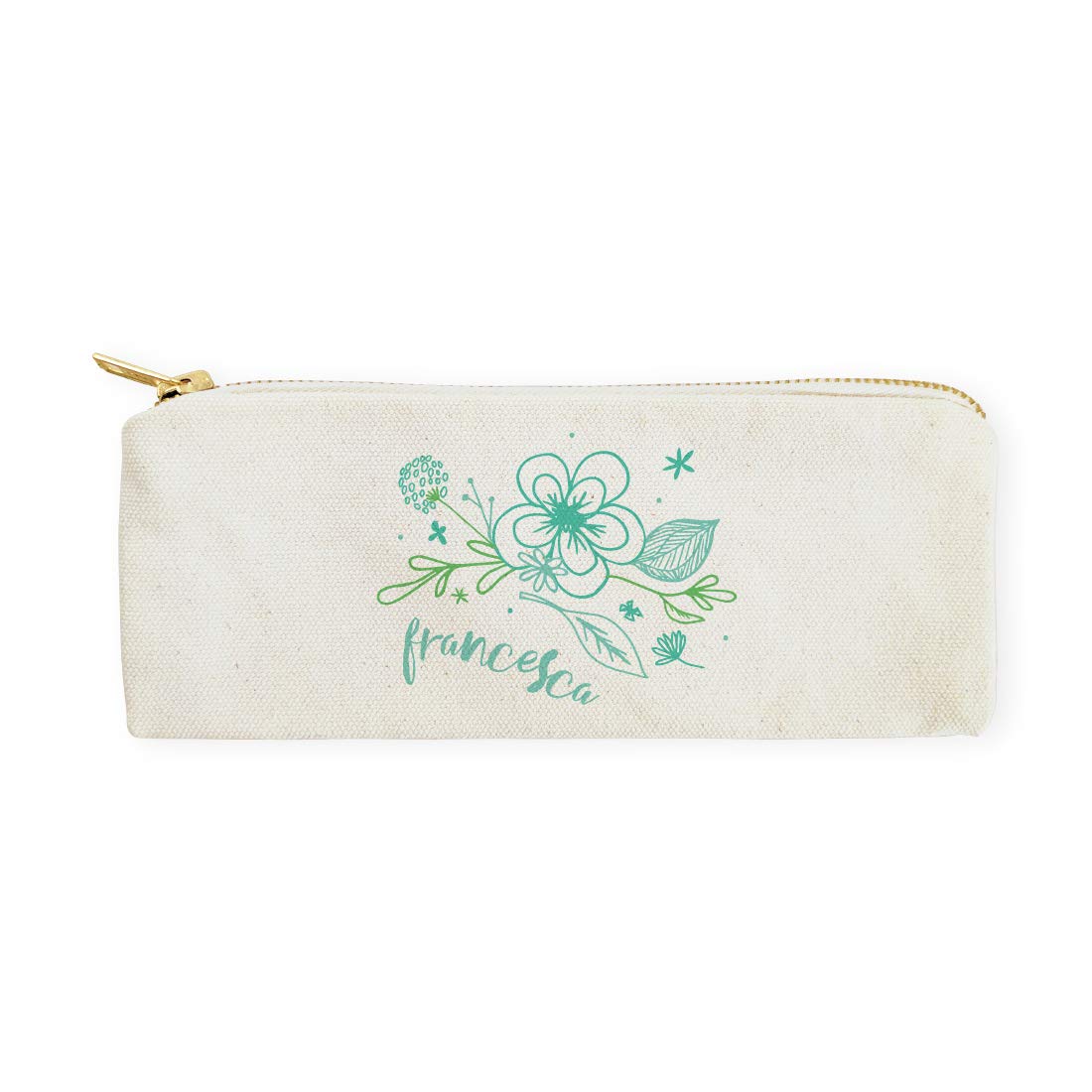 The Cotton & Canvas Co. Personalized Name Aqua Floral Small Cosmetic Case and Travel Pouch for Office and On the Go