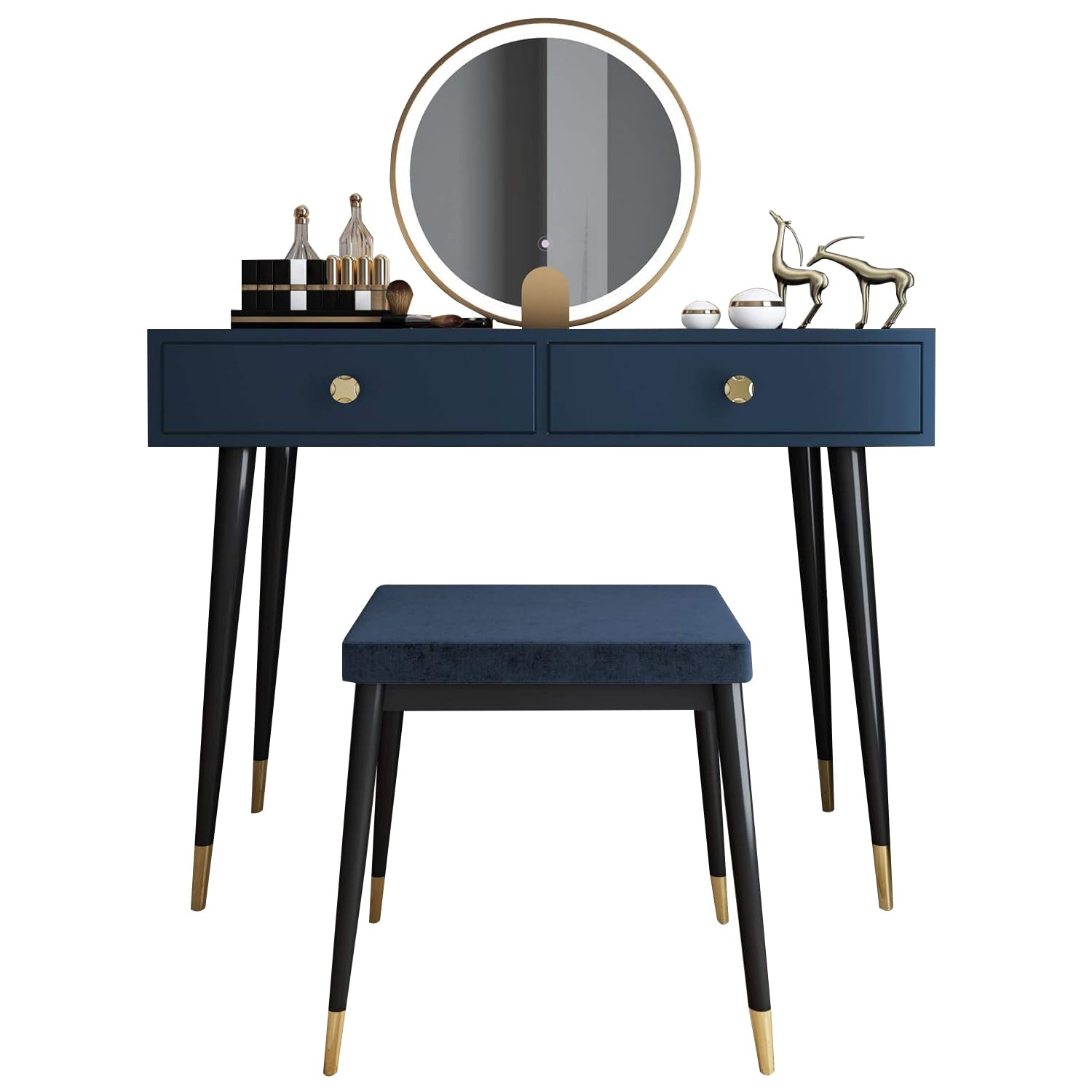 Tocador de dormitorio versátil con espejo de luces y mesa grande de maquillaje con cajones
