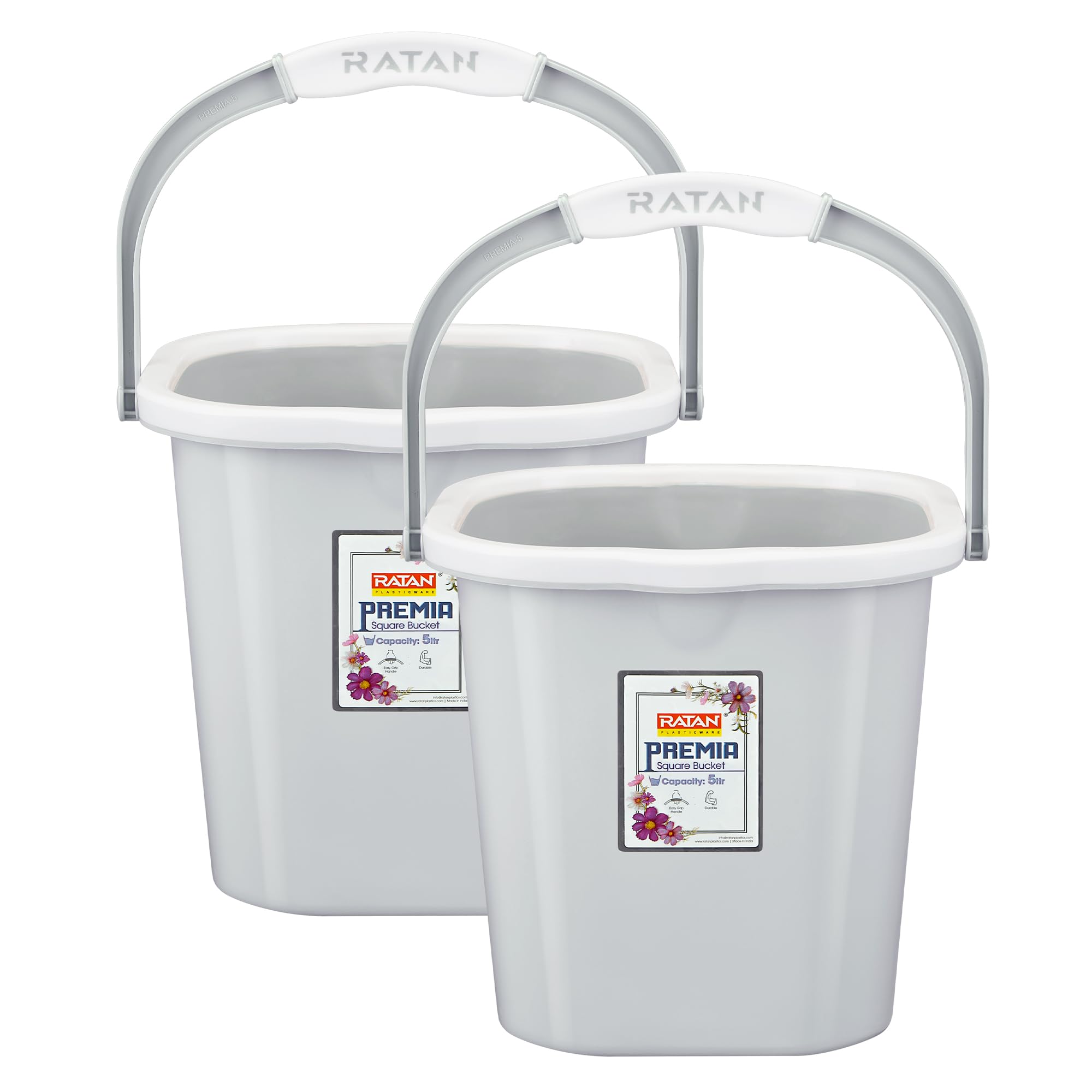 RATAN PLASTICWARE Premia Bucket (5L X 2) - Diaso Grey|Light Weight and Easy to Carry|Perfect for Use in Bathrooms, Kitchen & Wet Utility Areas-image-5