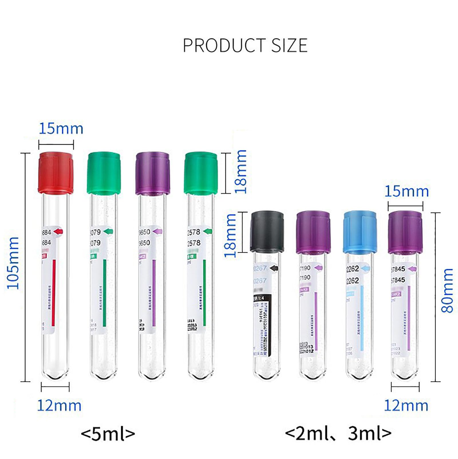 Próżniowe probówki do pobierania krwi, 100 sztuk, 2 ml/5 ml/10 ml, jednorazowe, antykoagulacyjne, cytrynian sodu, podciśnienie dla bezpiecznego pobierania krwi