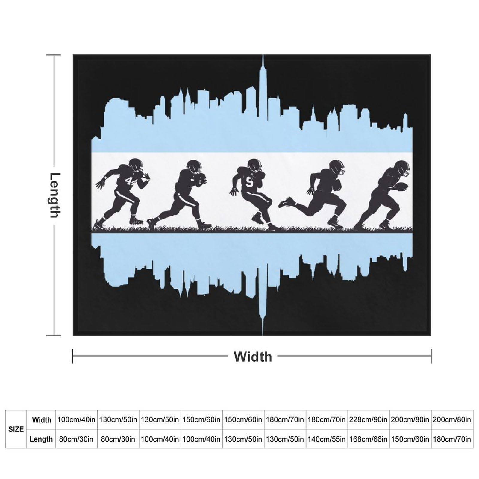 Football Players and Chicagocity Flag Soft Flannel Blanket Throw Fashion Plush Blankets Lightweight Throws for Couch Bed 50