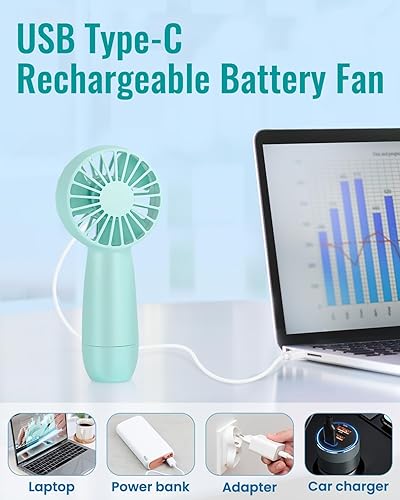 Miniatura 5 de RJVW Mini ventilador de mano portátil, ventilador de mano personal, pequeño ventilador portátil recargable por USB, mini ventilador de bolsillo con