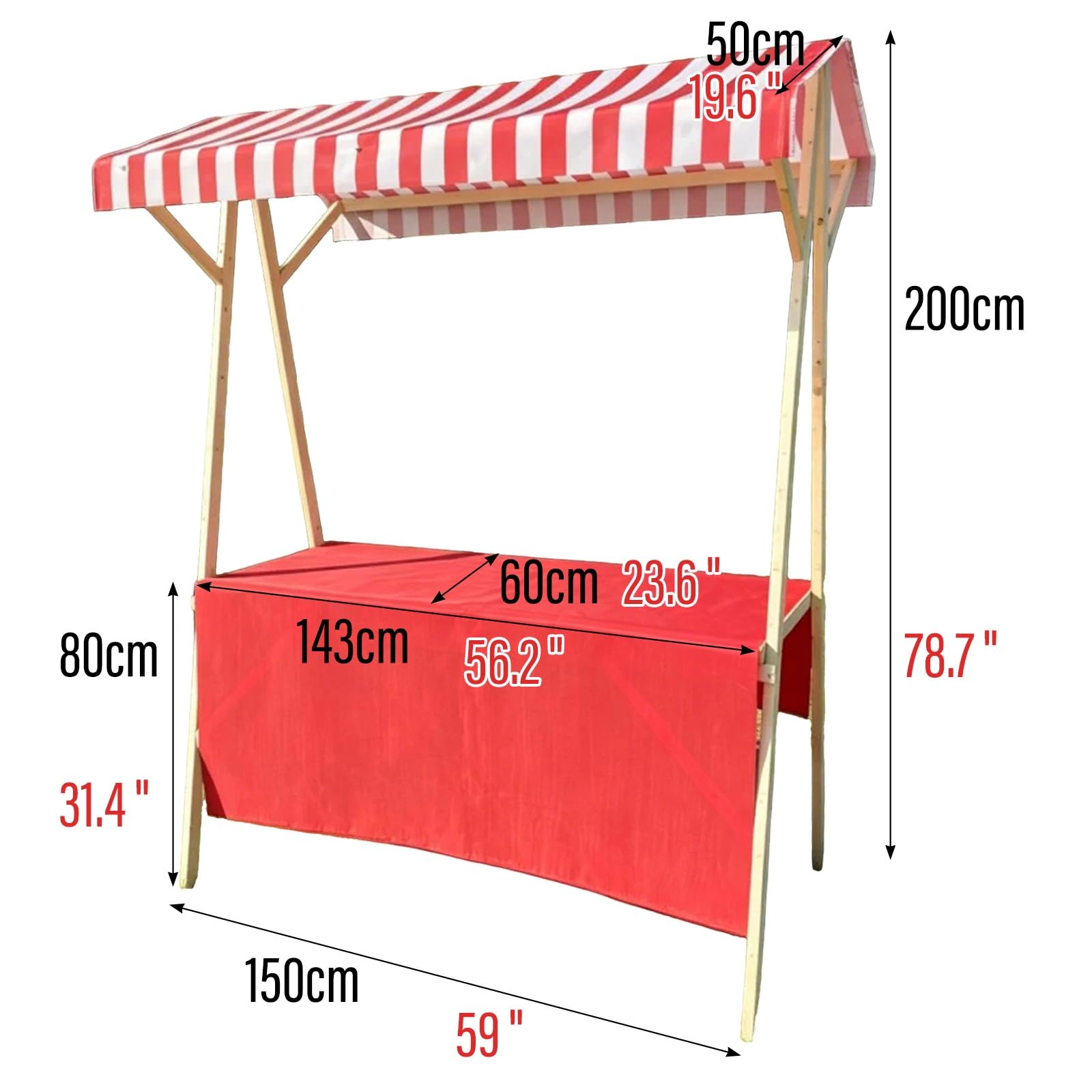 Carrito Expositor para Mercado agrícola con Ruedas giratorias de 360°, Estructura de Madera Maciza, Tela Oxford Impermeable, Soporte de exhibición para Exteriores para Eventos de Venta ambul