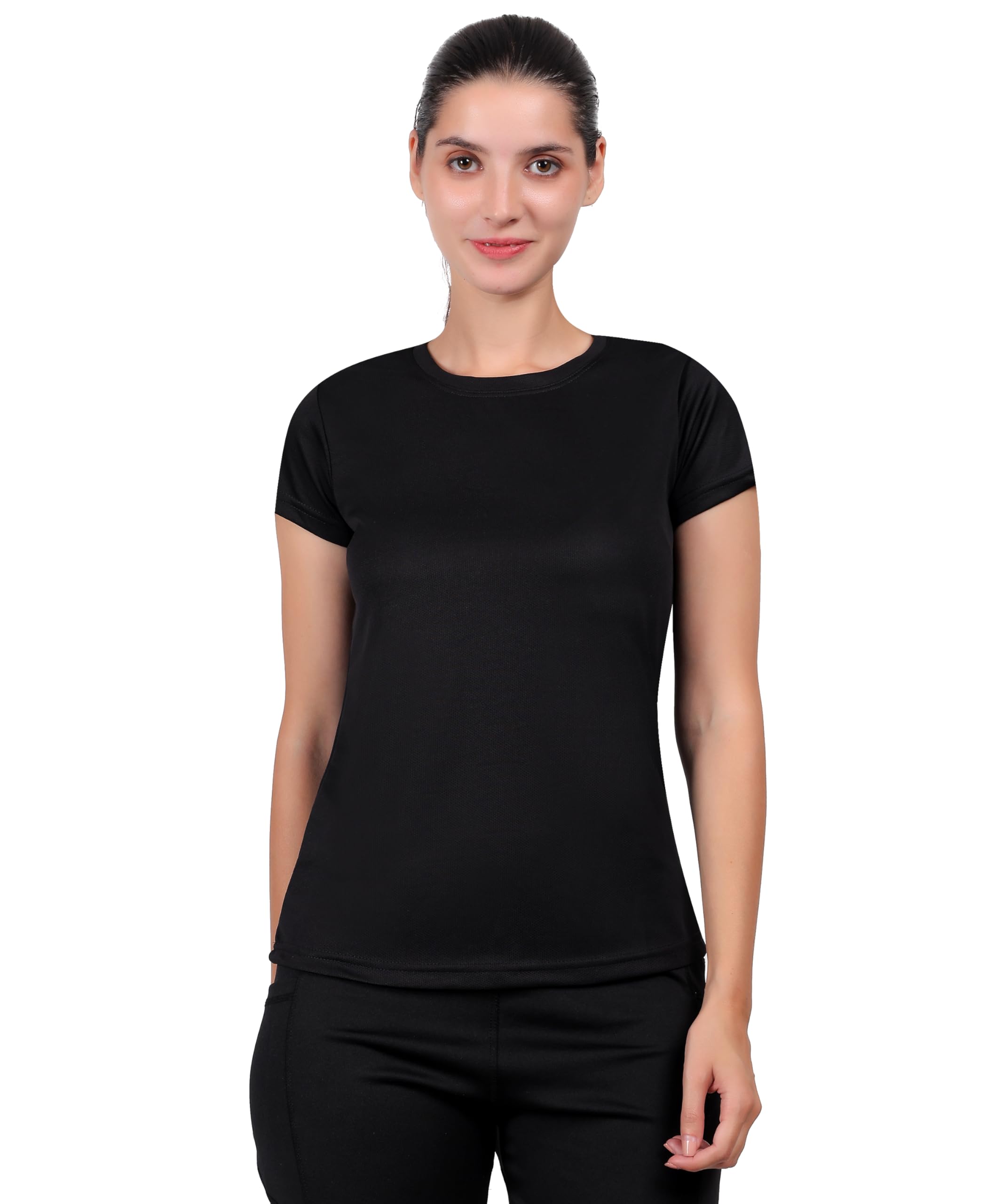 hna Women Solid Polyester Round Neck Activewear Half Sleeve Regular Fit Sports T-Shirt-picture-23