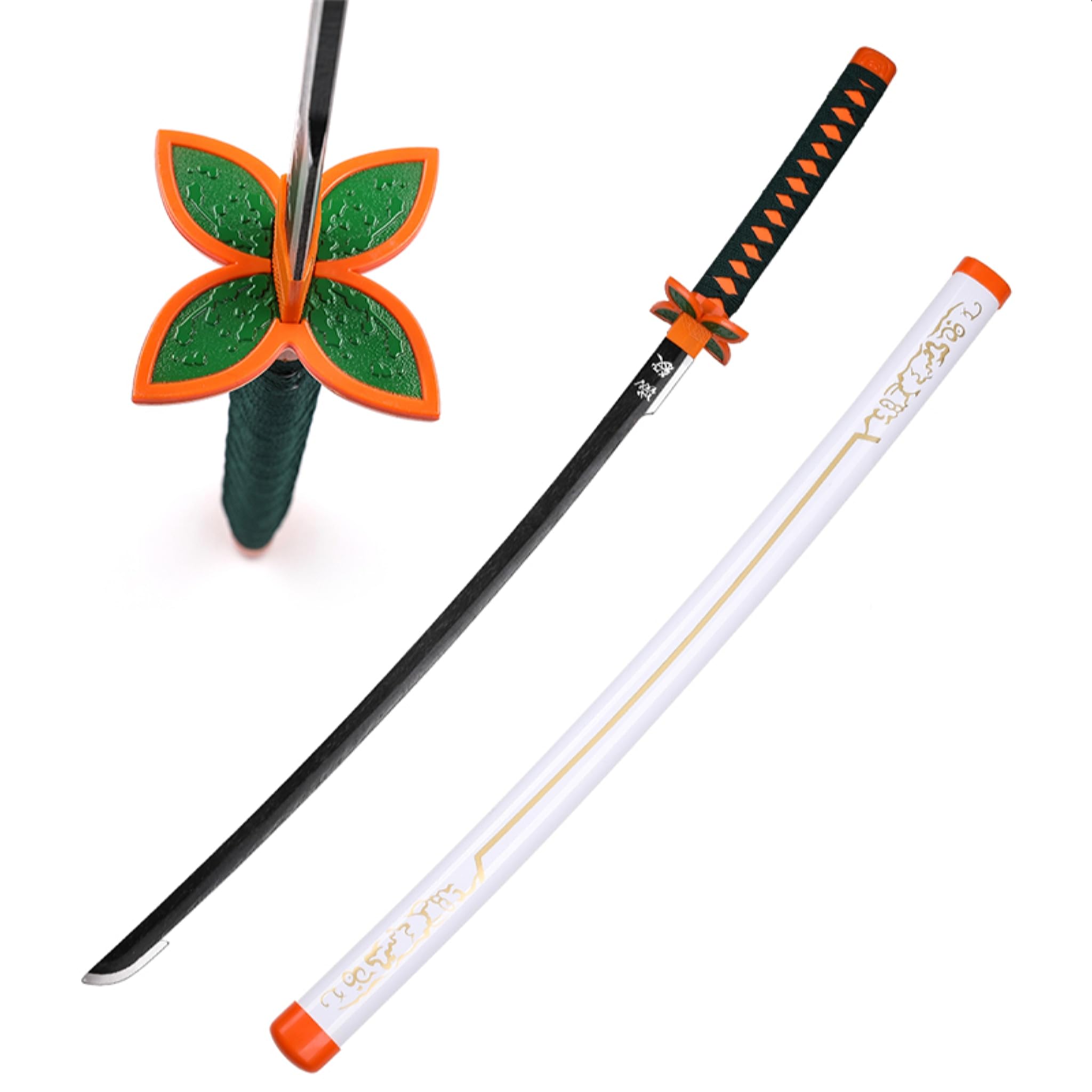 Cosplay Prop Replica Demon Slayer Shinobu Kocho Nichirin Sword | Wooden Blade with Bamboo Construction | 103 cm Total Length & Sword White Sheath