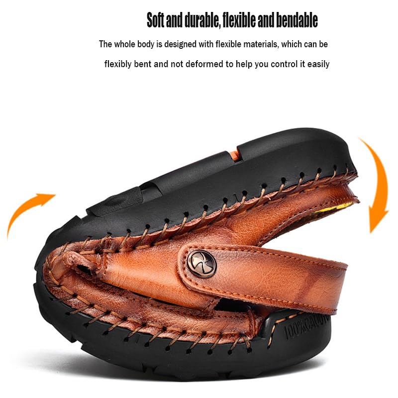 RiceelSor Mens Closed Toe Leather Handmade Sandals Adjustable Heel Strap Slip on Large Size SummerBreathable Comfortable Lightweight Beach Outdoor Fisherman Slippers4