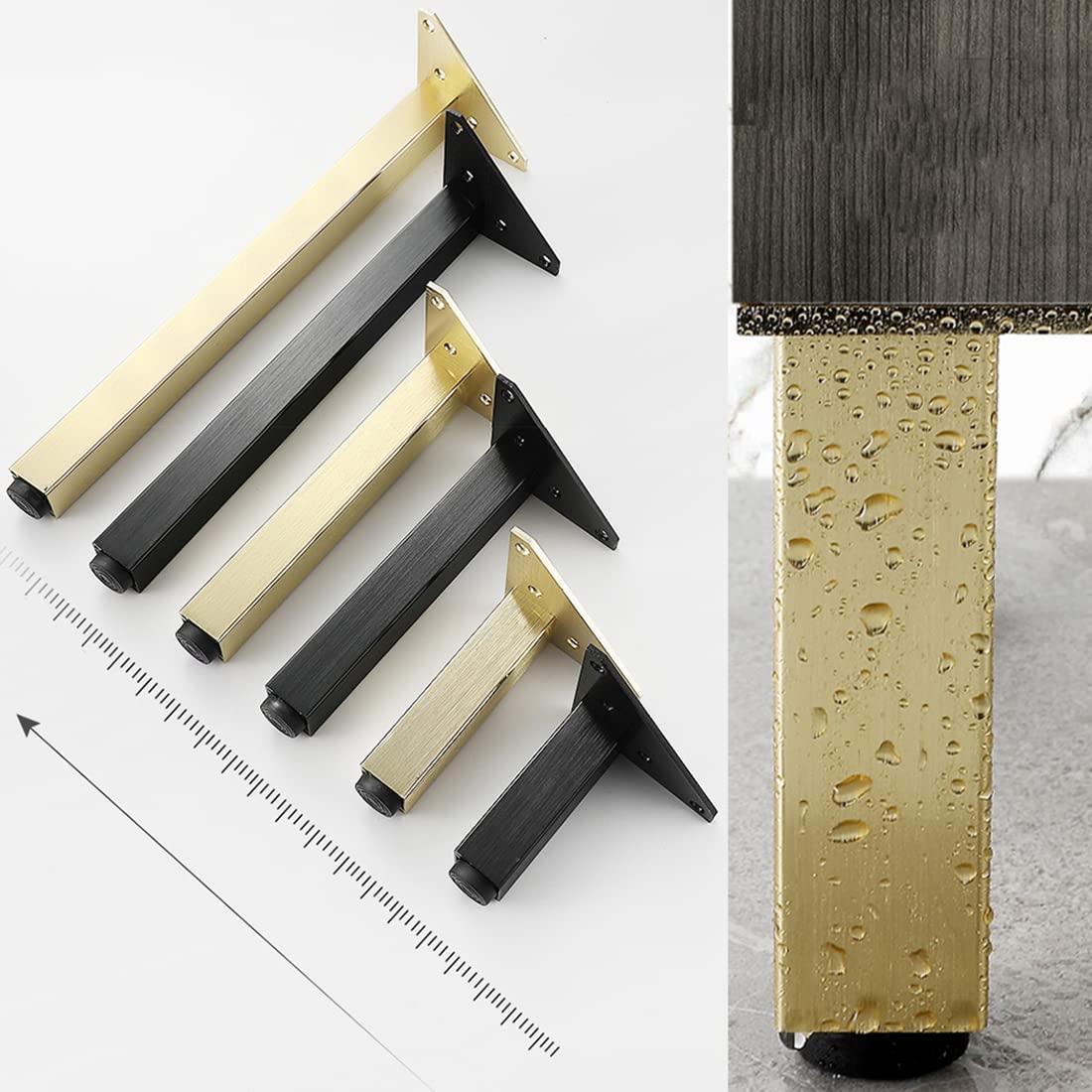 Juego de 4 patas de metal ajustables de 400 mm, patas de sofá y cama de aleación de aluminio duraderas para muebles de baño y sala de estar, diseño cuadrado, fácil instalación