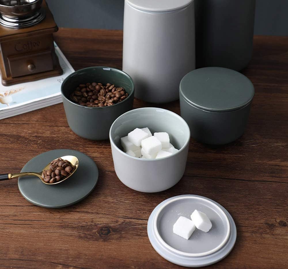 Zuccheriera in ceramica e contenitore per alimenti con coperchio ermetico, grigio scuro
