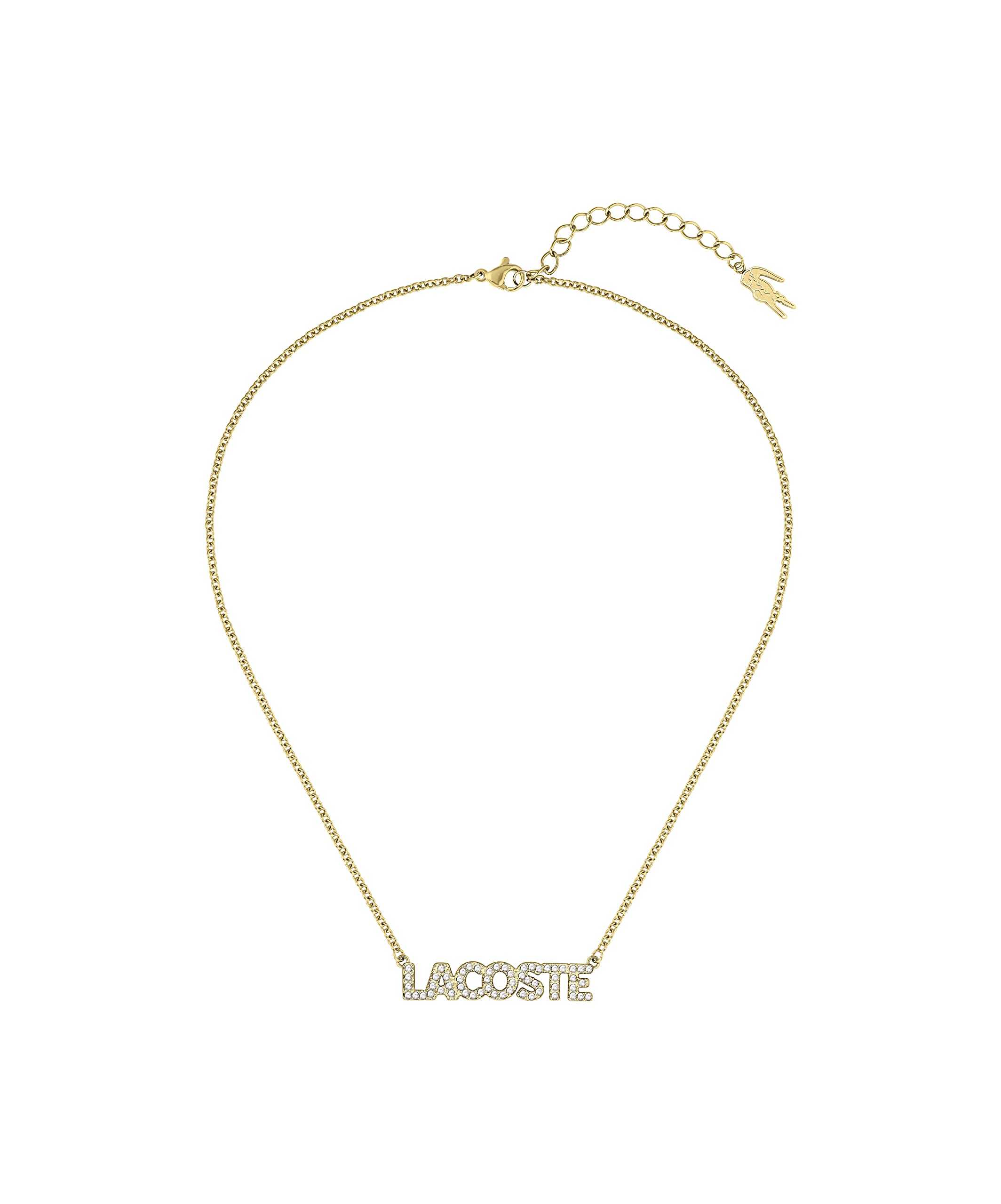 Lacoste Women's SCRIPT Collection Pendant Necklace in Yellow Gold Embellished with Crystals - 2040061