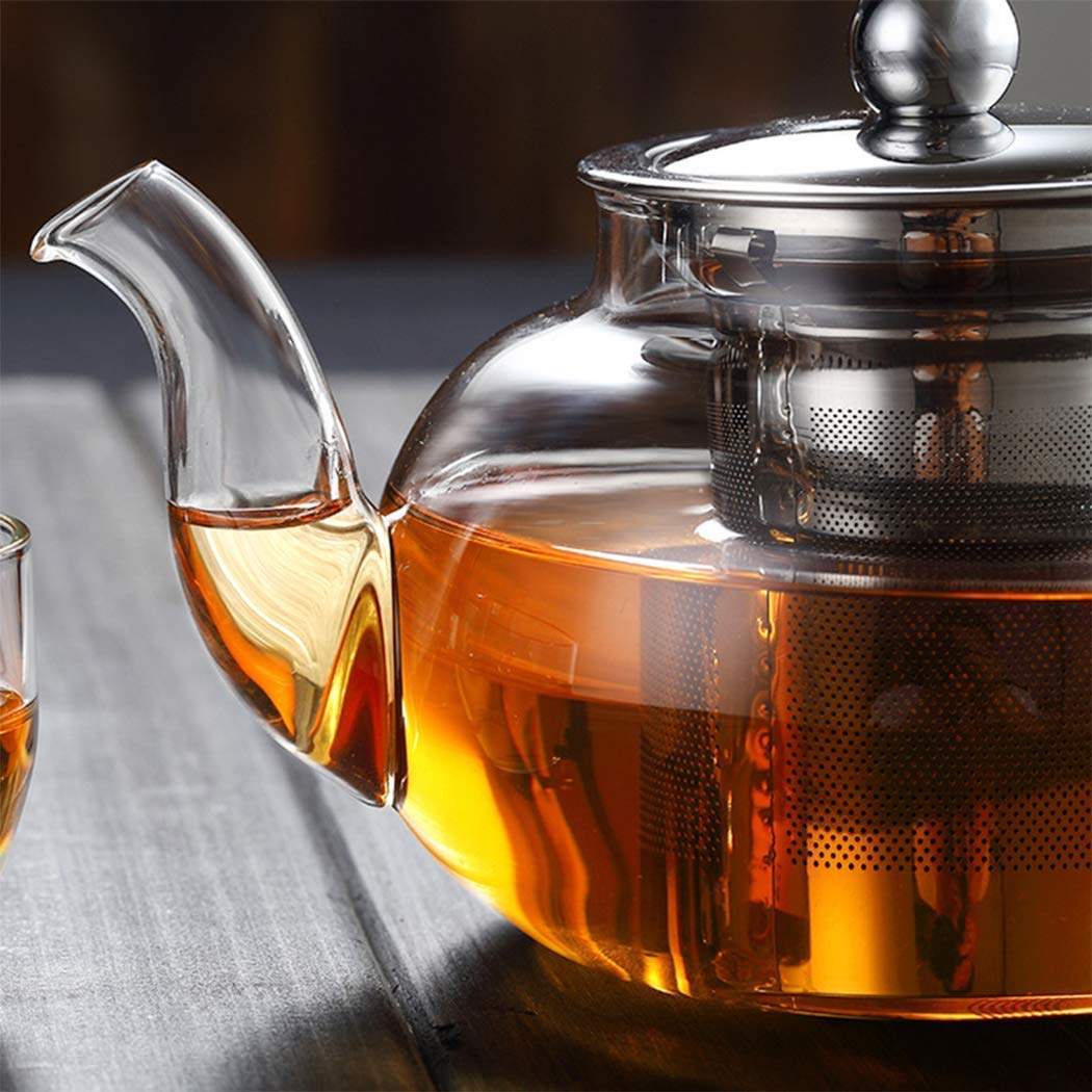 KAHAAN Glass Teapot, 1000ml Glass Teapot with Infuser for Loose Tea, with Stainless Steel Strainer for Loose Tea for 4-6 Cups - Clear. 4
