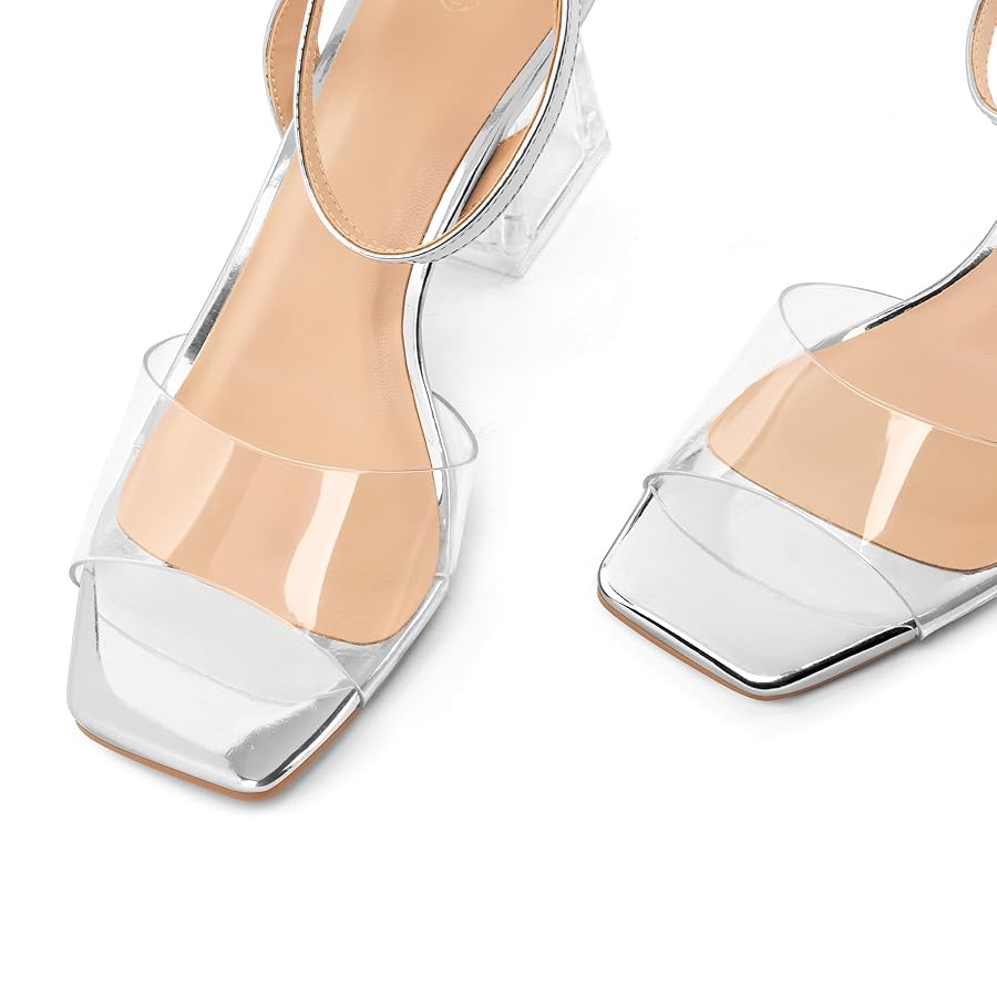 Amazon.com | mysoft Women's Clear Heels Low Chunky Heel Open