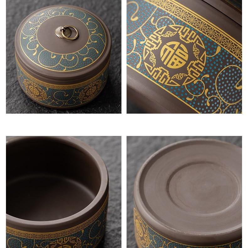 Puszki na herbatę na herbatę sypką Ceramiczne fioletowe puszki na herbatę z piasku Opakowanie Pudełko Retro Czarny Zielony Pu'er Jin Jun Mei Uniwersalny uszczelniony słoik ceramiczny(A)