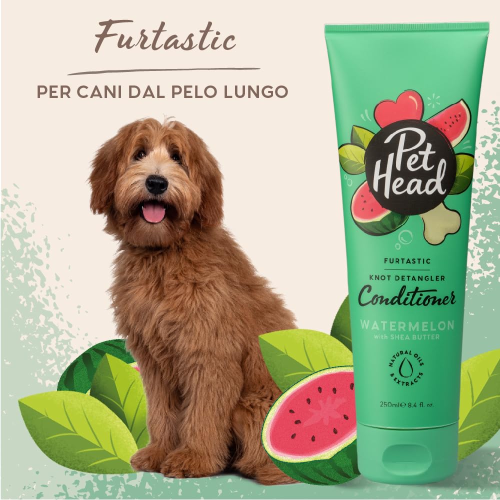 Pet Head Balsamo Furtastic per cani dal Pelo Riccio e Lungo | Profumo di anguria | Idrata e districa il pelo| Ingredienti naturali e Vegani | Formula delicata per cuccioli | 250ml