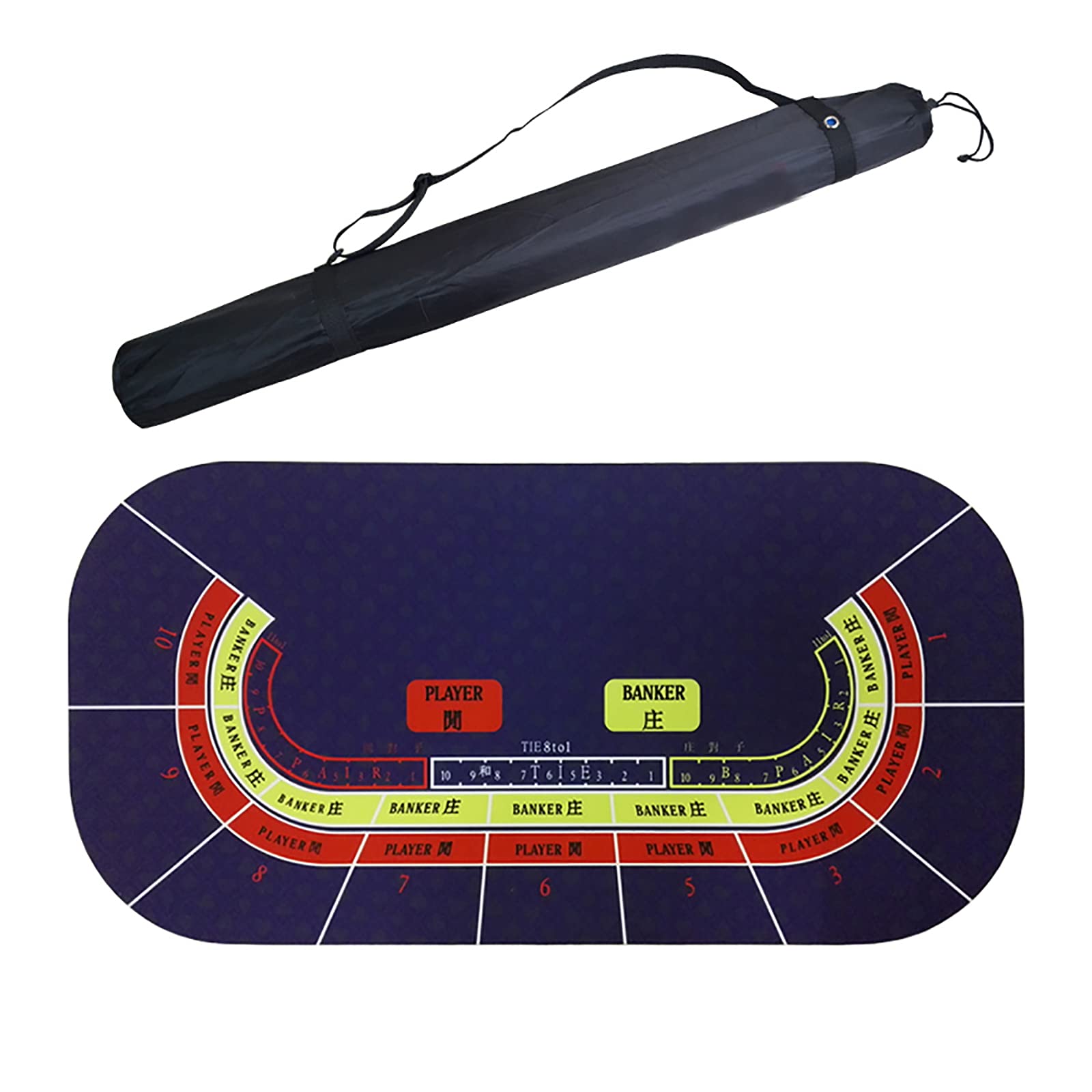 Table de jeu de poker pour 10 personnes | Tissu en daim et caoutchouc | Imperméable avec sac de transport | Idéal pour les fêtes à la maison et les joueurs de casino