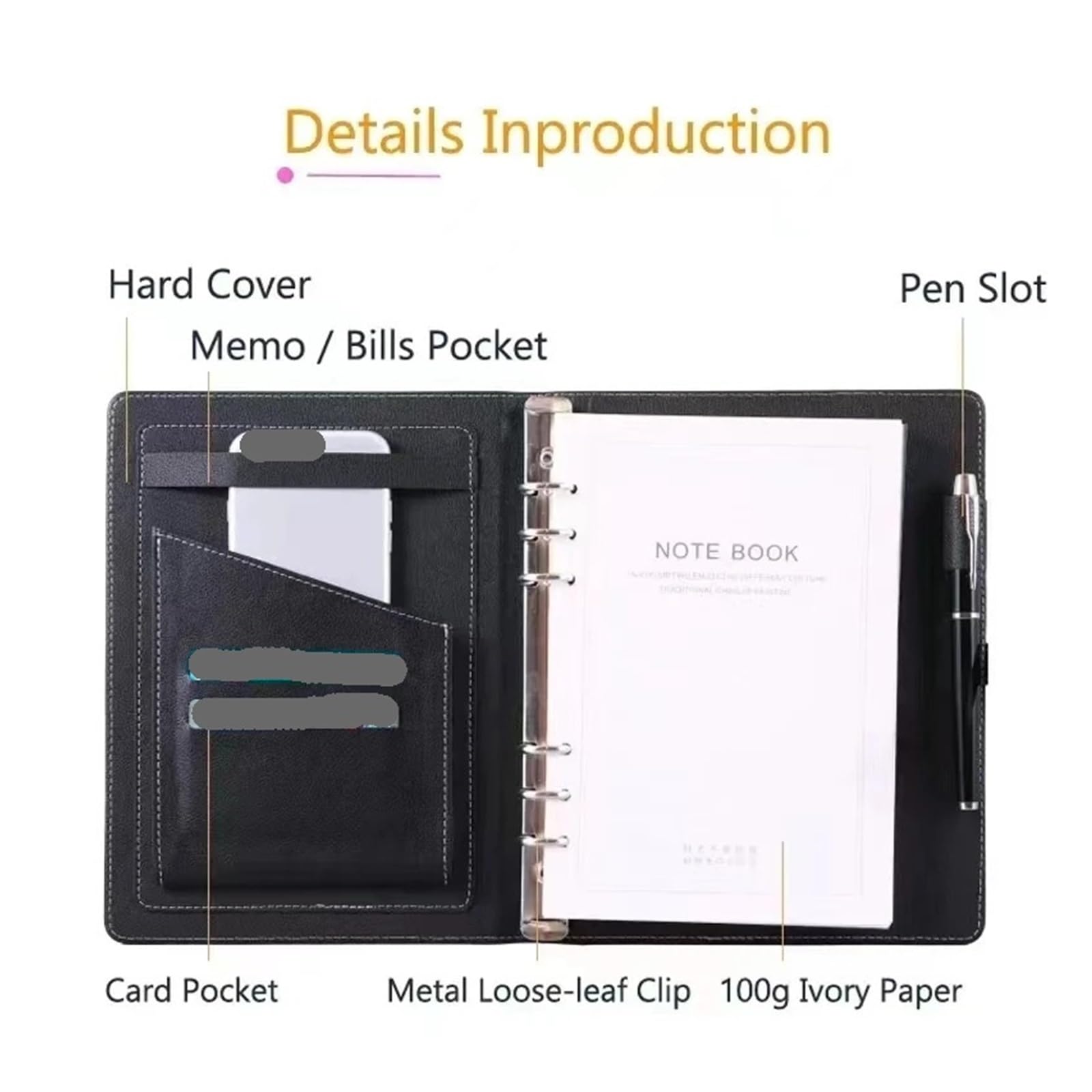 Cuaderno de cuero A5 de tapa dura con compartimento for bolígrafo, encuadernado en cuero, ideal for la escuela, la oficina y el trabajo. para Mujeres y Hombres(Brown)