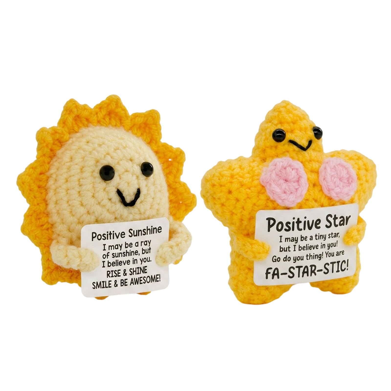 Tbczvx 2PCS New Job Gift, Congratulations Gifts for Women and Men, Desk Accessories for New Job, Hand-Crocheted Plush Set, Good Luck Gifts for Sats, Sun and Shy Star Characters