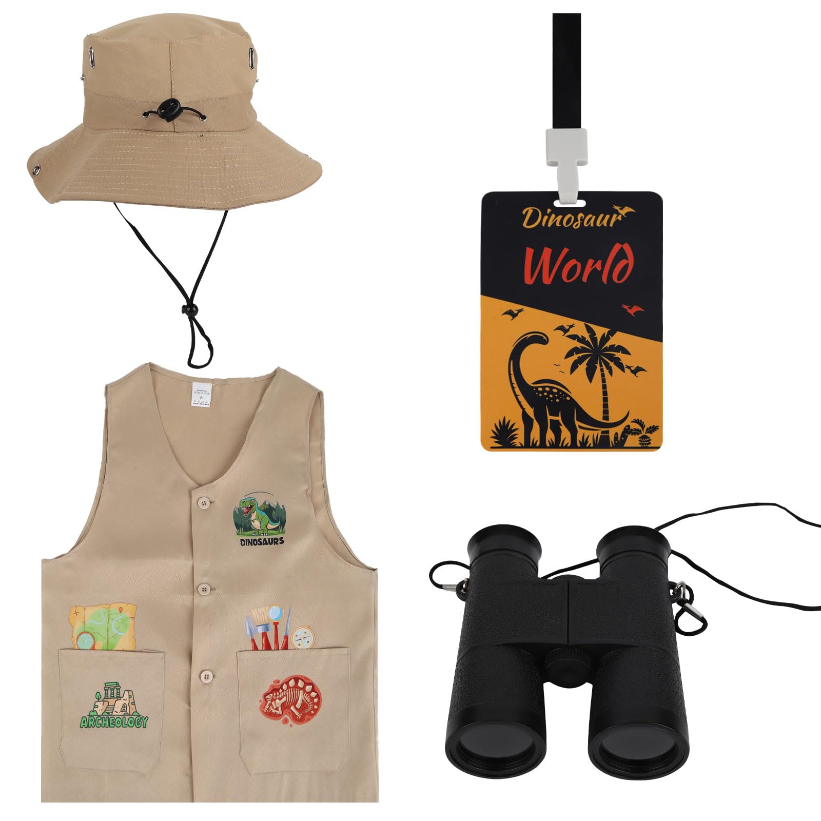 2 MULE TEAM Kids Dinosaur Paleontologist Kit Hat Costume and Vest Dinosaur Pass Cards for Paleontologist Costume Kids Explorer Activity Zoo Jungle