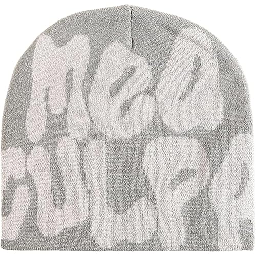 TaowaveWomen Beanie Y2k Hat,MEA Culpa Graphic Beanies Designs,Winter Hat Knit Skull Cap for Women (US, Alpha, One Size, Gray Gray)