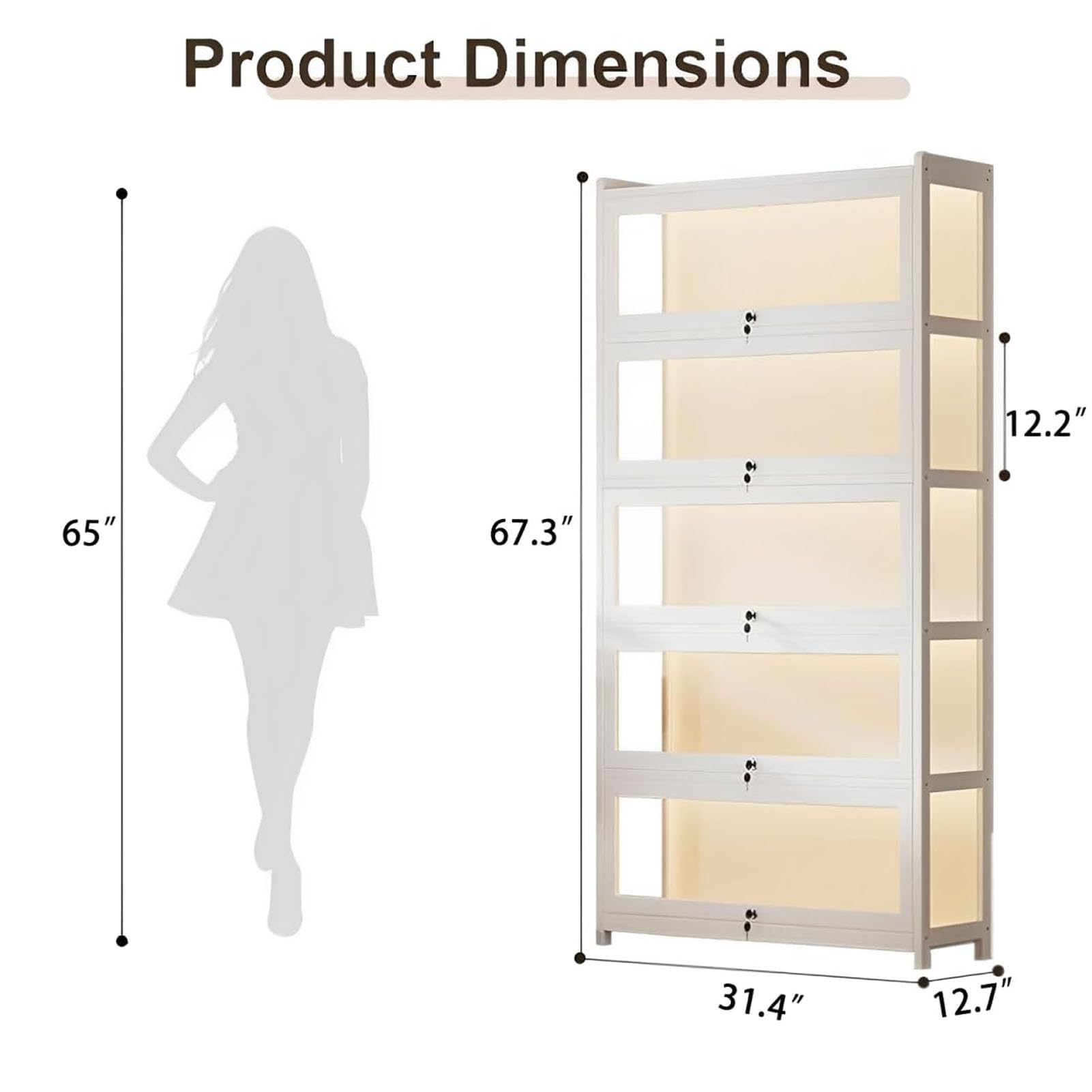 Vetrina Espositiva per Collezionismo,Vetrina per Collezione in Acrilico,Multifunzione Vetrina in Vetro con Serratura/Luce,Vetrina Trasparente per Ufficio Soggiorno(Color:White)