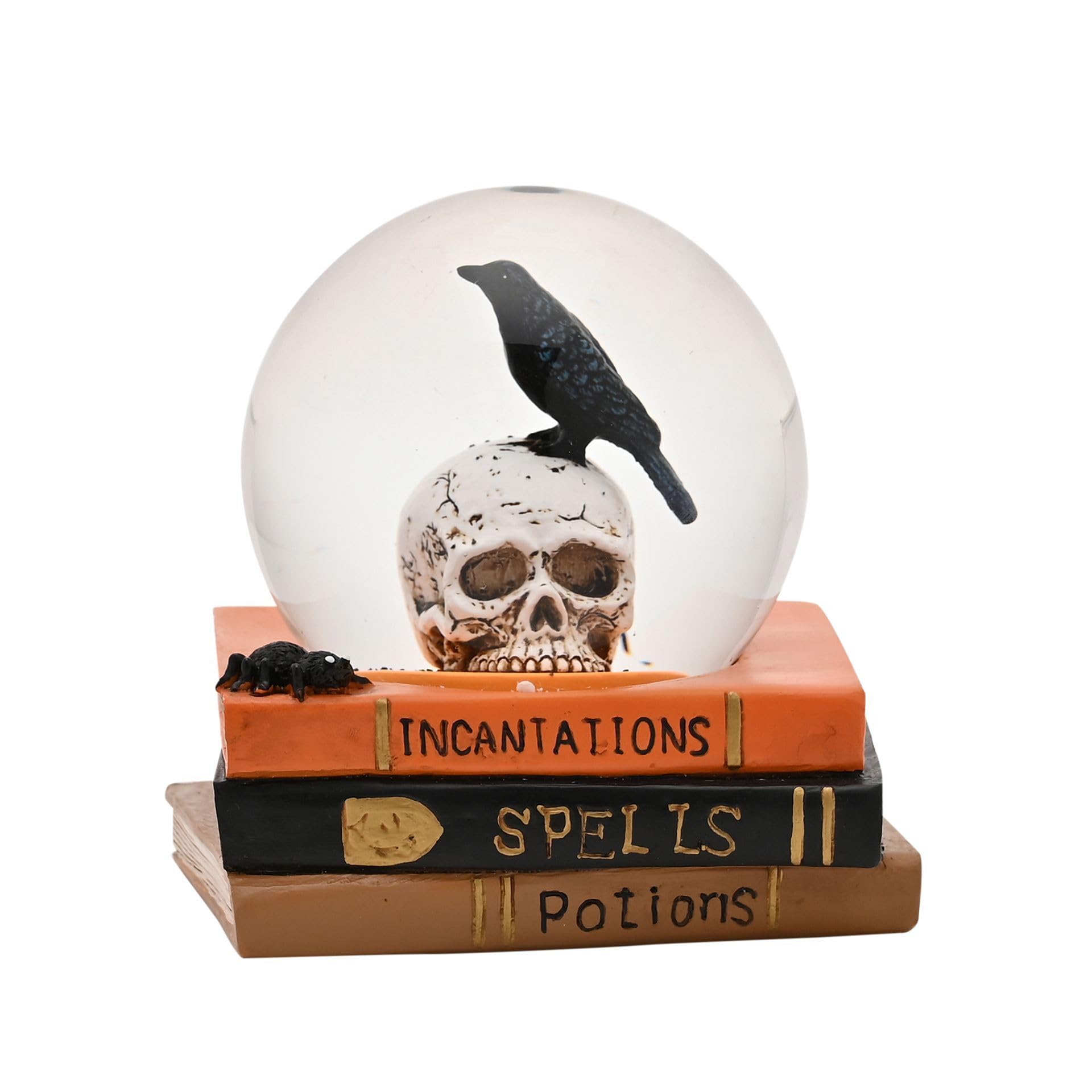 Widdop And Co Black Hocus Pocus Novelties Skull Globe – Clear Glass Halloween Decoration With Crow And Spider – Resting On Resin Books – Gothic Spooky Home Décor Gift