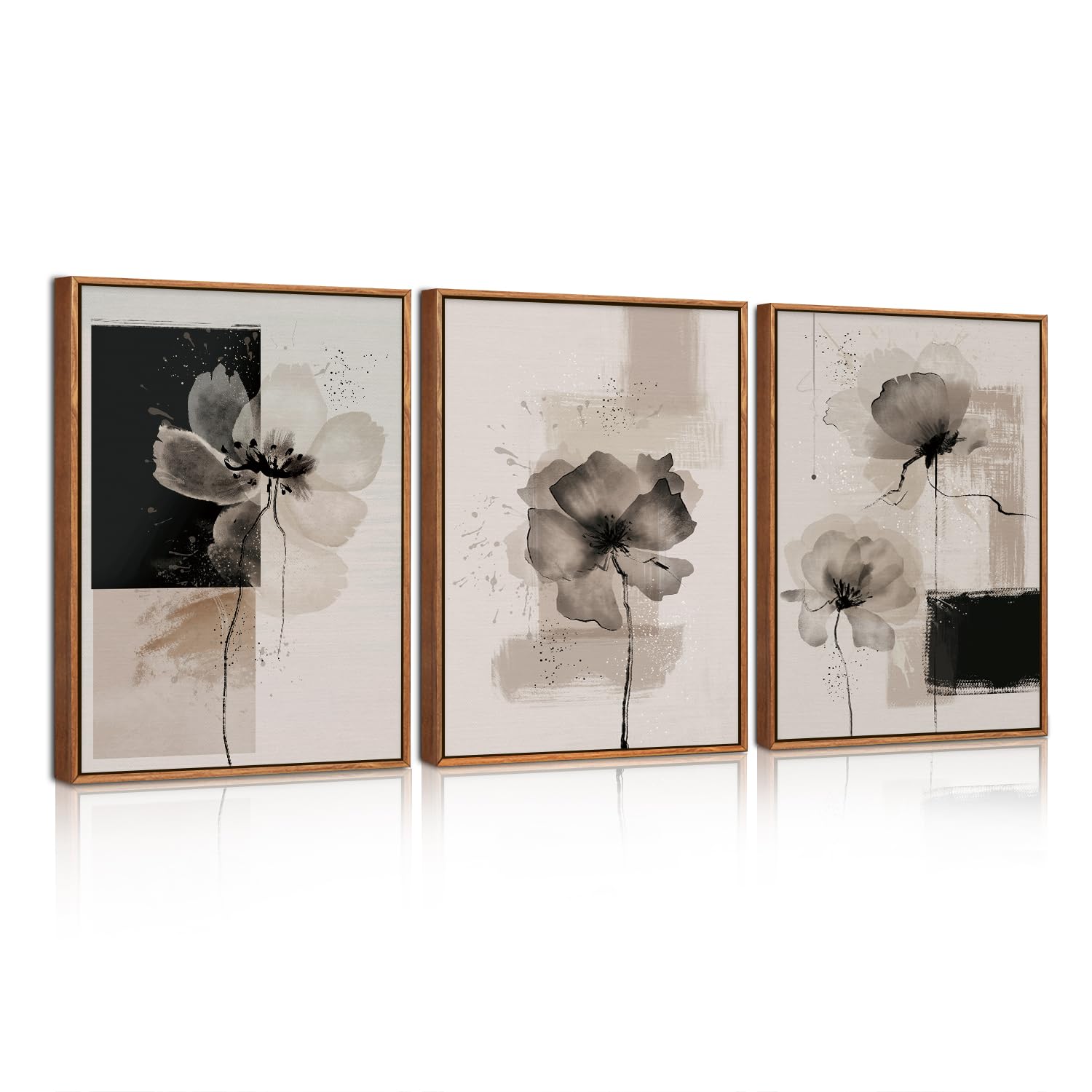 HPNIUB Neutral Florale Wandkunst Abstrakte botanische Wanddekoration Moderne minimalistische Blumenkunst Aquarell Blumen Malerei Set von 3 für Wohnzimmer Schlafzimmer 30x40cm