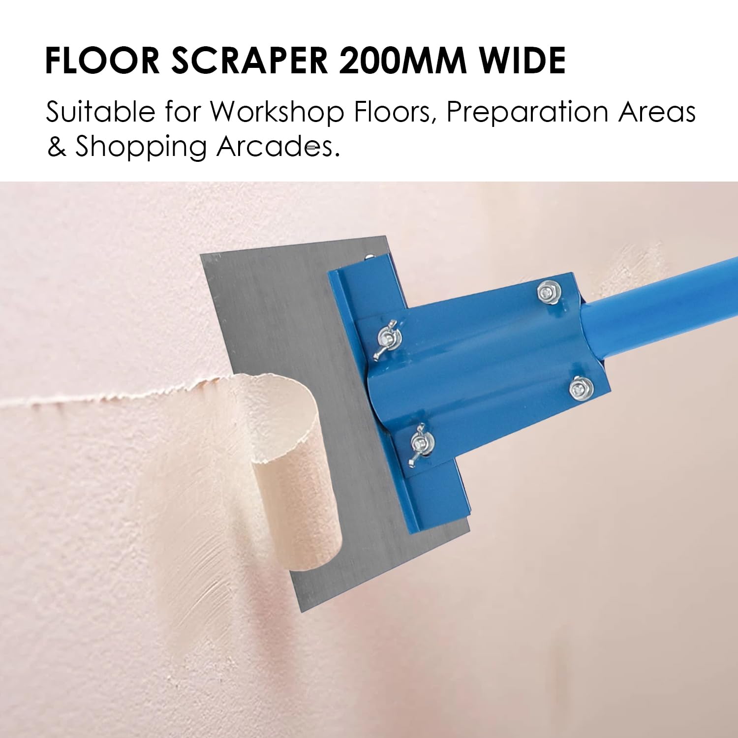 TOPWAY Raschietto per Pavimenti Heavy-Duty 200 mm di Larghezza con Manico Lungo Staccabile in Fibra di Vetro da 1450 mm per Rimozione di Adesivi, Fughe, Grasso, Sporcizia e Polvere