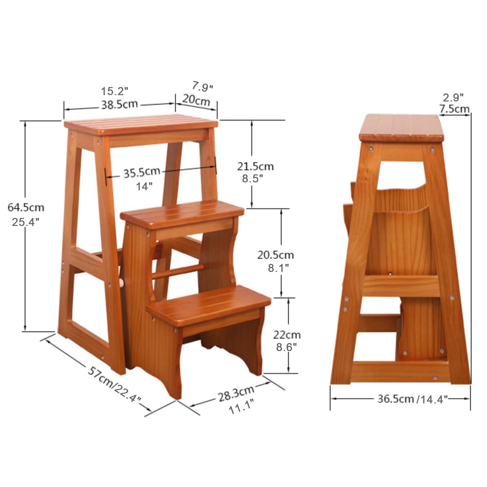 Sedia a scaletta pieghevole portatile a 3 gradini, sgabello convertibile per casa, ufficio, cucina e uso esterno (64 cm noce h) – Slish & Salvaspazio