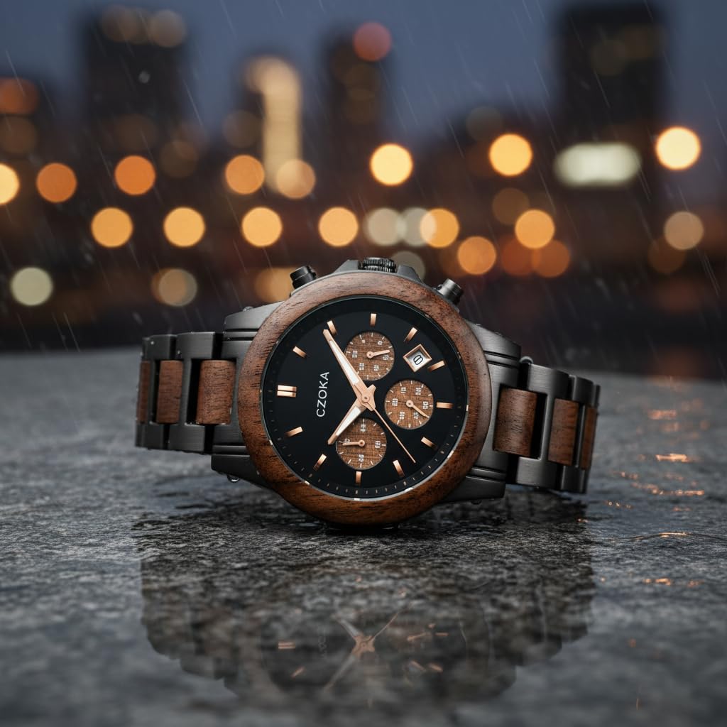Orologio da polso al quarzo analogico al 100% Sandalwood/Ebony/Zebra Wood/Movimento al quarzo giapponese Orologi da polso regolabile in legno, con scatola regalo e strumento, retroilluminazione,