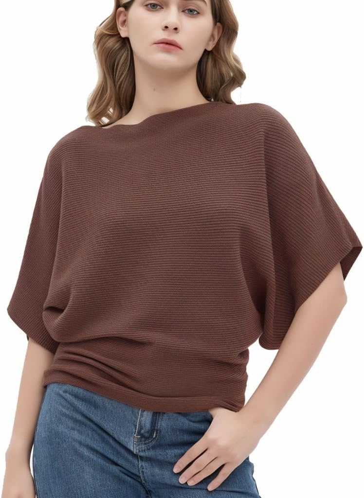 EDSTAR Women Dolman Batwing Sleeves Knitted Sweaters Winter Boat Neck Pullovers Tops